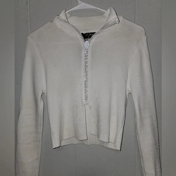 NWT Dolls Kill , Sexy , Sparkly White Long Sleeved Zip Up Popped Collar … - Picture 7 of 14